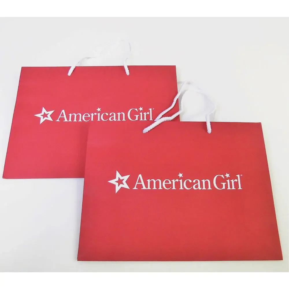 NEW Lot (2) American Girl Doll Rope HANDLED RED GIFT BAGS Full Size 12”X9”